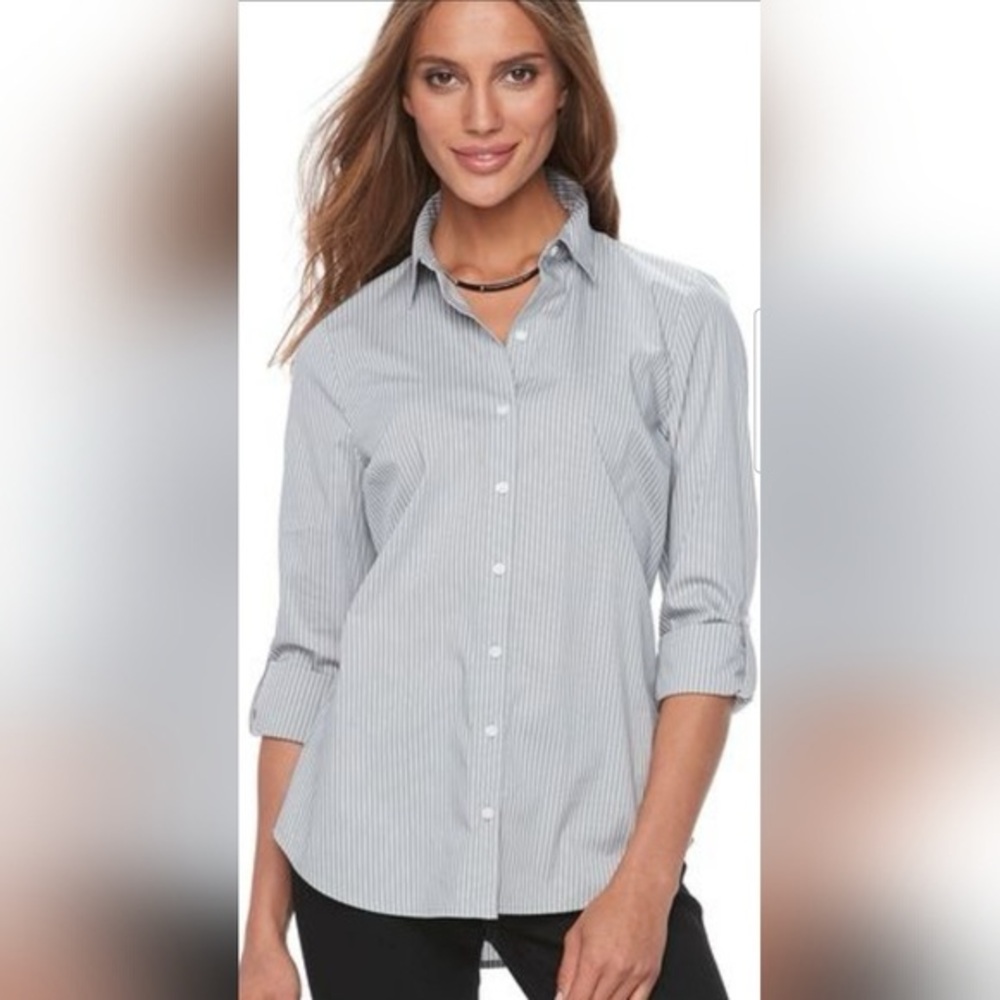 Apt. 9 Women's Gray Striped Button-Down Shirt